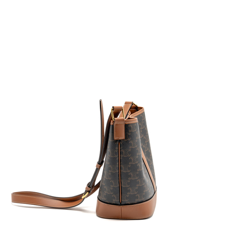 Celine small bucket bag triomphe canvas / calfskin tan GHW