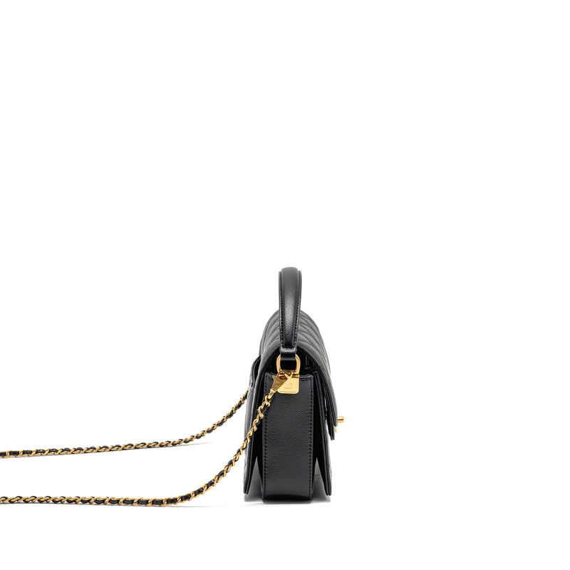 Chanel 24k Top Handle Messenger Bag with Removable Chain Caviar Black GHW(microchip)