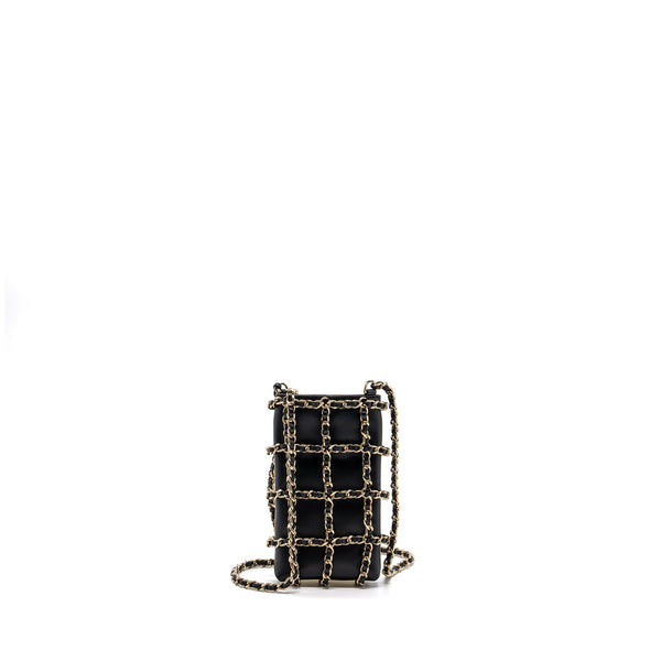 Chanel Gold Clutch O Chain Phone Holder Lambskin Black LGHW