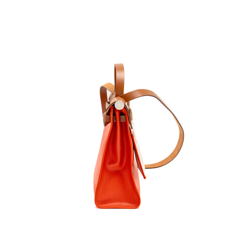 Hermes Herbag 31 Zip Bag Toile H Berline Canvas / Hunter Capucine-Ecru-Beige / Fauve SHW Stamp U
