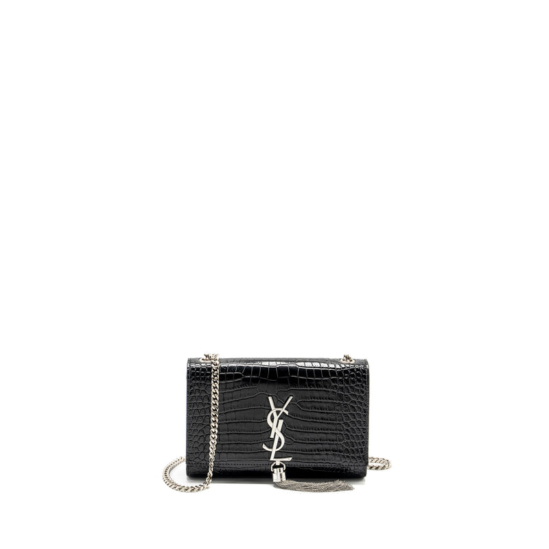 Saint Laurent /YSL Kate Small Chain Wallet With Tassel in Crocodile-Embossed Black SHW