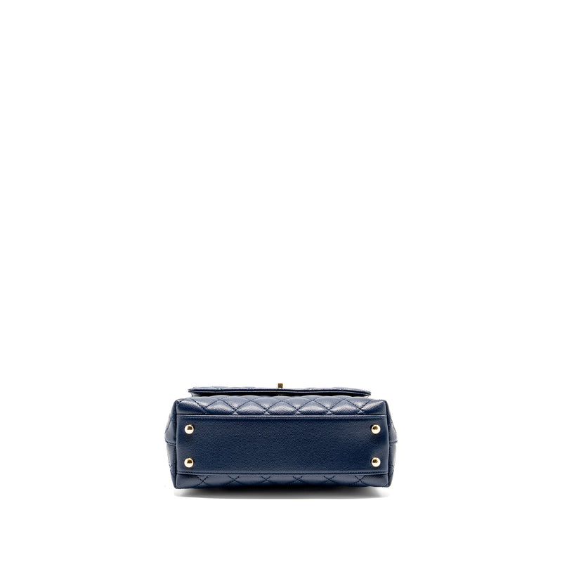 CHANEL Small Coco With Lizard Embossed Handle Caviar Navy LGHW (Microchip)