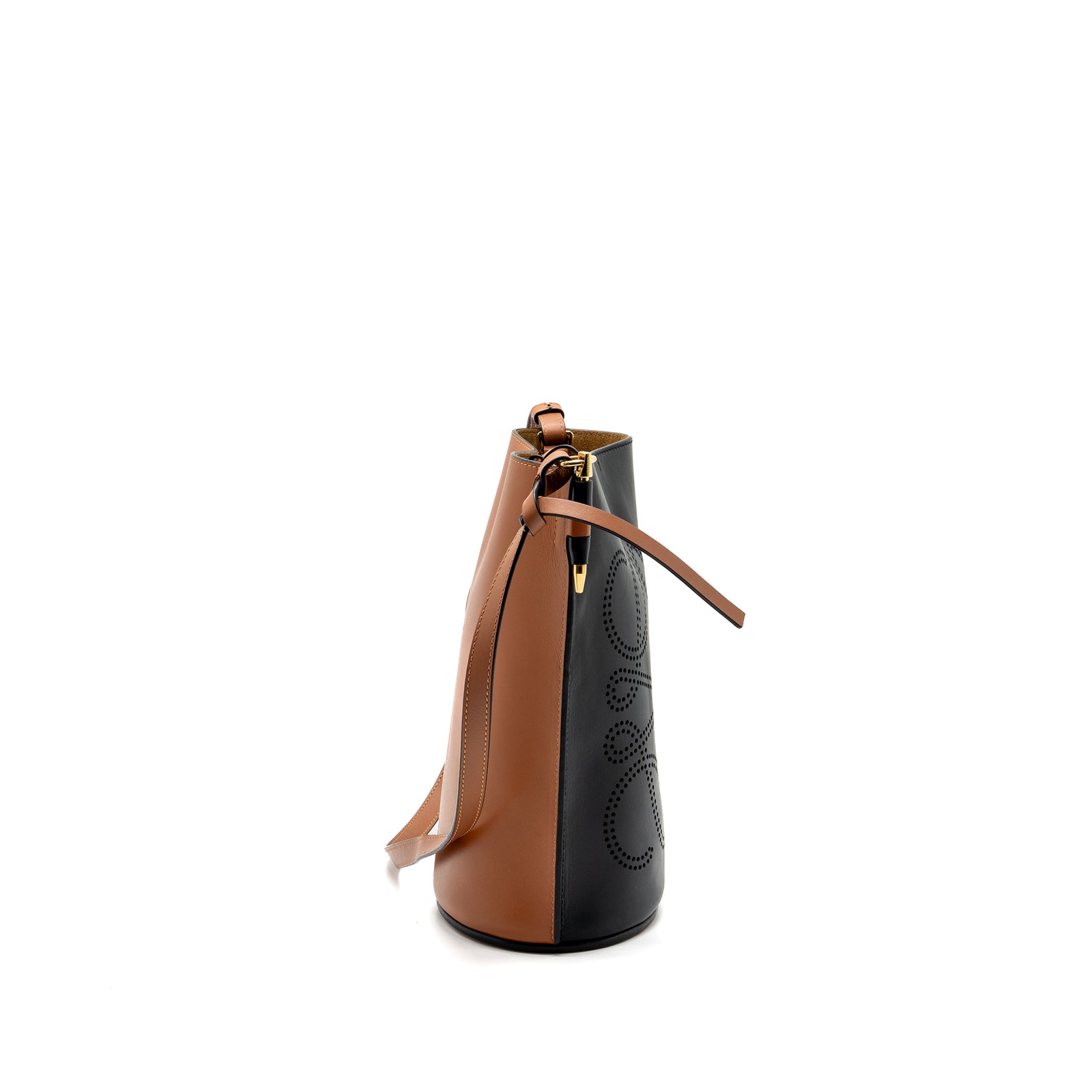 Loewe gate bucket bag calfskin black tan GHW