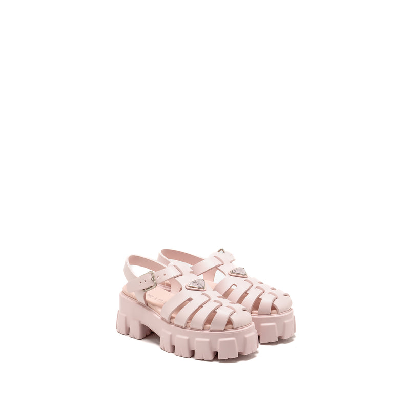 Prada Size 38 Rubber Monolith Logo Patch Sandals Pink