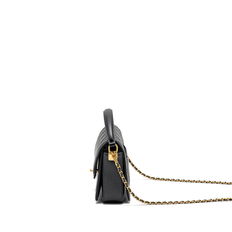 Chanel 24k Top Handle Messenger Bag with Removable Chain Caviar Black GHW(microchip)