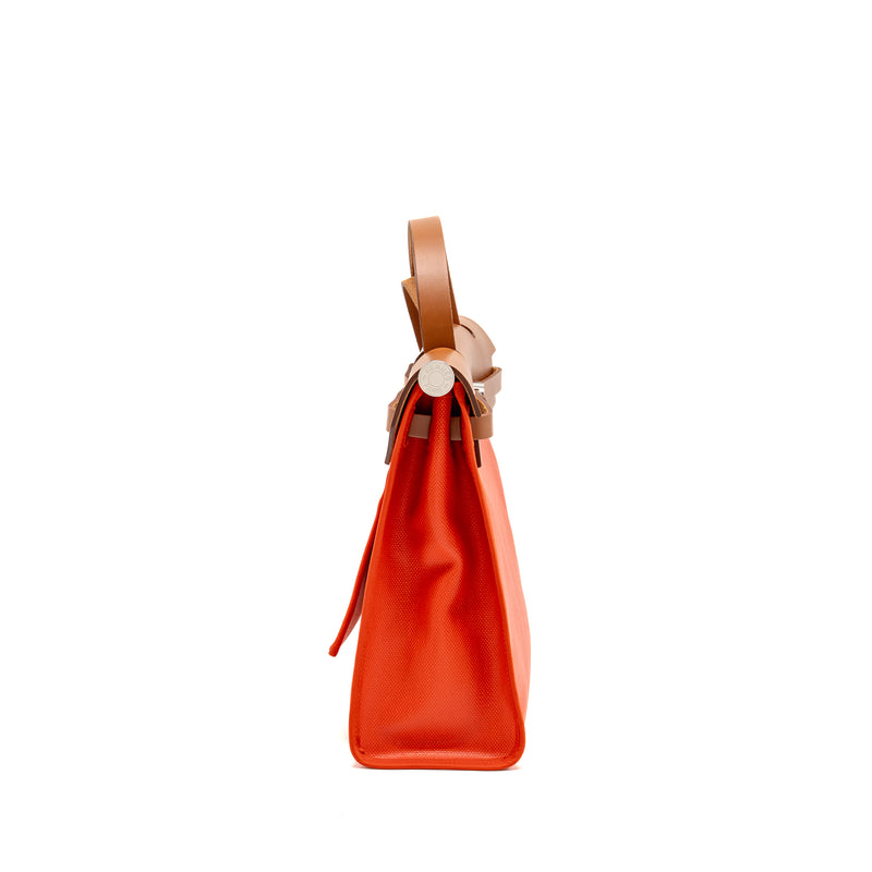 Hermes Herbag 31 Zip Bag Toile H Berline Canvas / Hunter Capucine-Ecru-Beige / Fauve SHW Stamp U