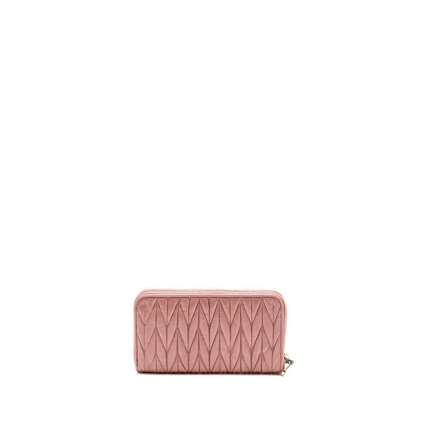 MIU MIU Matelasse Leather Zip Around Long Wallet Pink SHW