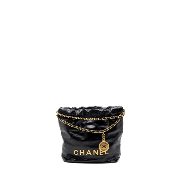 Chanel Mini 22 Bag Shiny Calfskin Black GHW(Microchip)