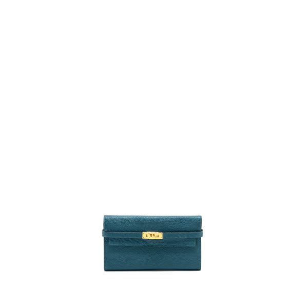 Hermes Kelly Long Wallet chèvre Mysore Vert Cypres GHW Stamp D