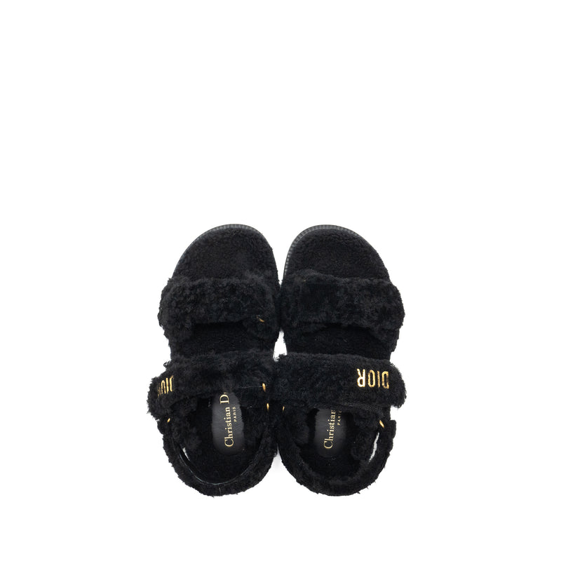 Dior Size 37 Dioract Sandal Shearling/Sheepskin Black GHW