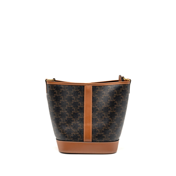 Celine small bucket bag triomphe canvas / calfskin tan GHW