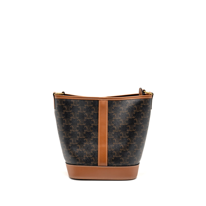 Celine small bucket bag triomphe canvas / calfskin tan GHW
