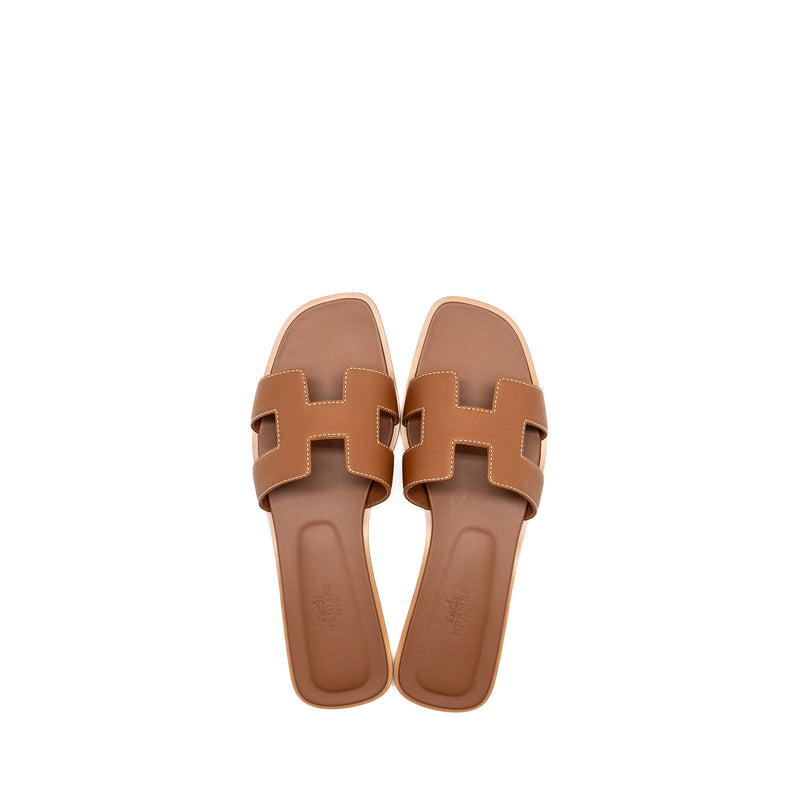 Hermes Size 38 Oran Sandals Calfskin GOLD