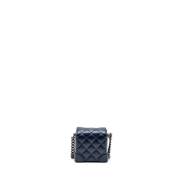 Chanel 20C mini trunk Flap bag Calfskin Navy blue Ruthenium hardware