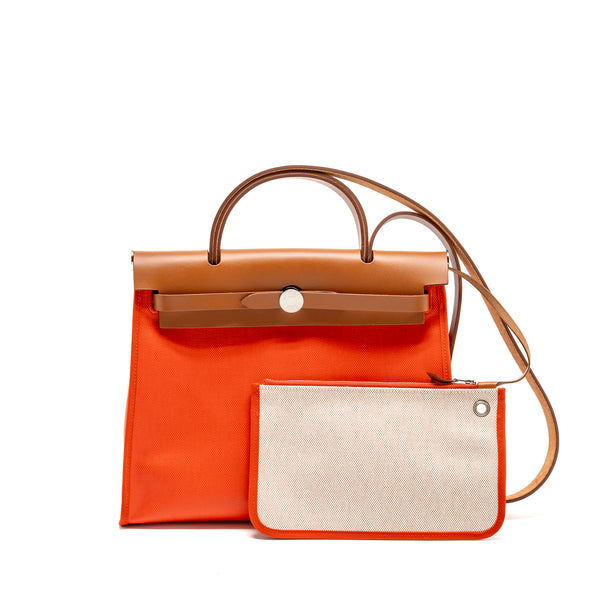 Hermes Herbag 31 Zip Bag Toile H Berline Canvas / Hunter Capucine-Ecru-Beige / Fauve SHW Stamp U
