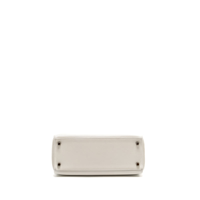 Hermes Kelly 28 Evercolor Blanc SHW Stamp Square K