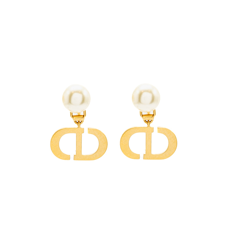 Dior Pearl/CD dropped ear clips gold tone (sell in a set)