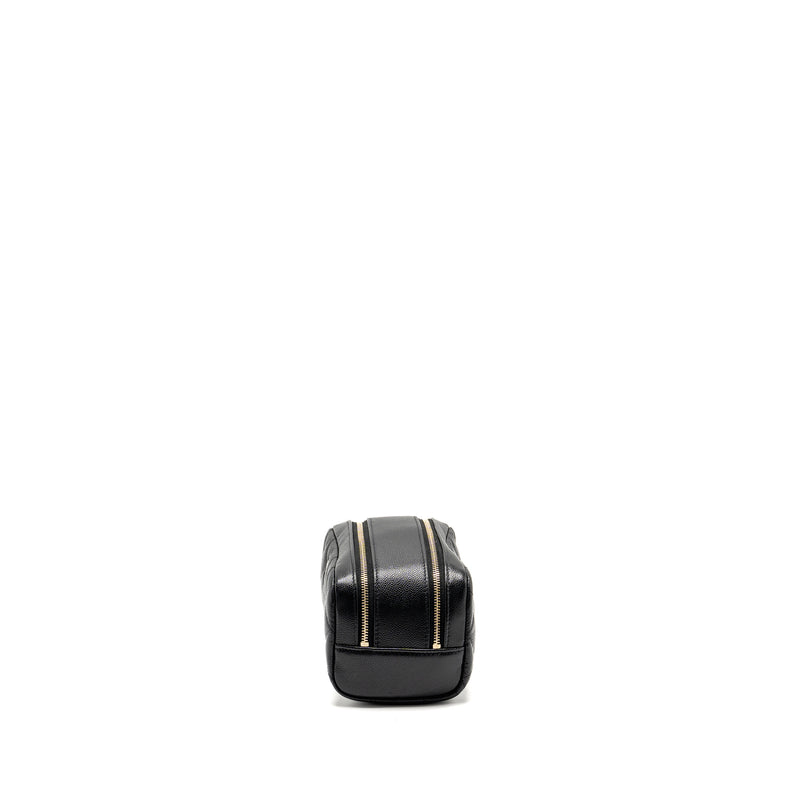 Chanel Double Zip Pouch Cosmetic Case Caviar Black GHW (Microchip)
