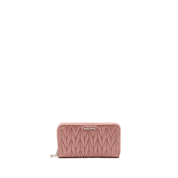 MIU MIU Matelasse Leather Zip Around Long Wallet Pink SHW