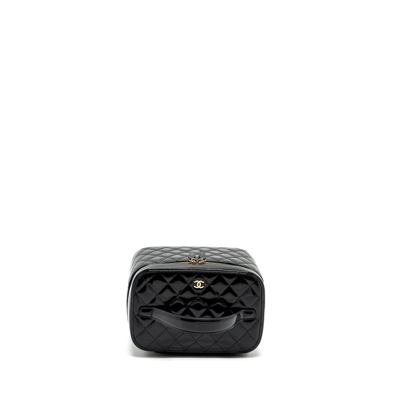 Chanel top handle vanity case patent black LGHW