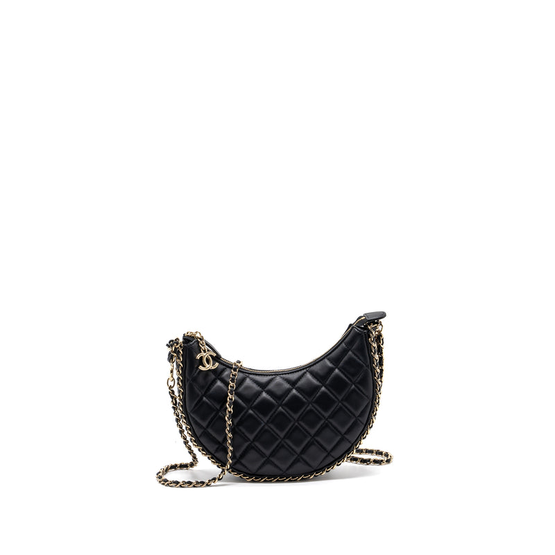 Chanel Small Moon Hobo Bag Lambskin Black LGHW (microchip)