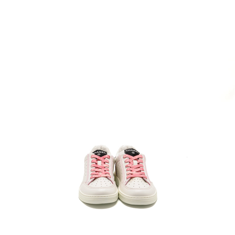 Chanel Size 38 Logo Sneakers Calfskin White/Pink