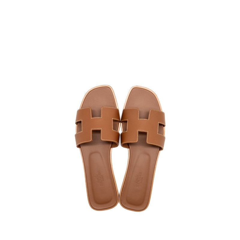 Hermes Size 37.5 Oran Sandals Calfskin Gold