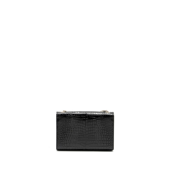 Saint Laurent /YSL Kate Small Chain Wallet With Tassel in Crocodile-Embossed Black SHW