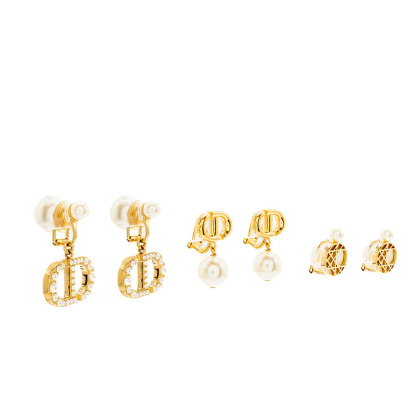 Dior Pearl/CD dropped ear clips gold tone (sell in a set)