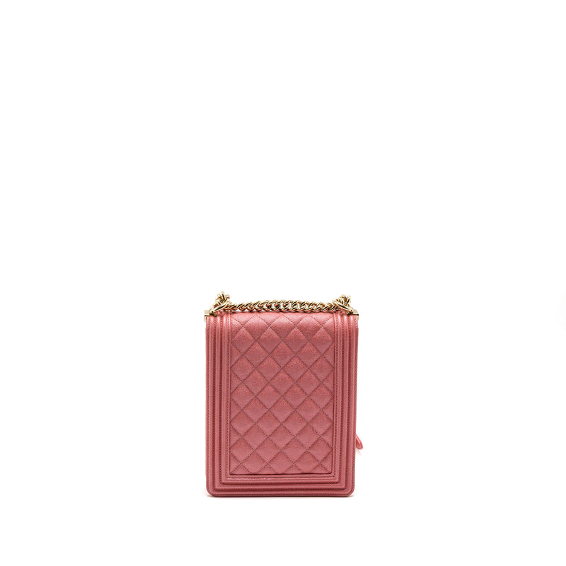 Chanel Vertical Boy Bag Metallic Grained Calfskin Pink LGHW