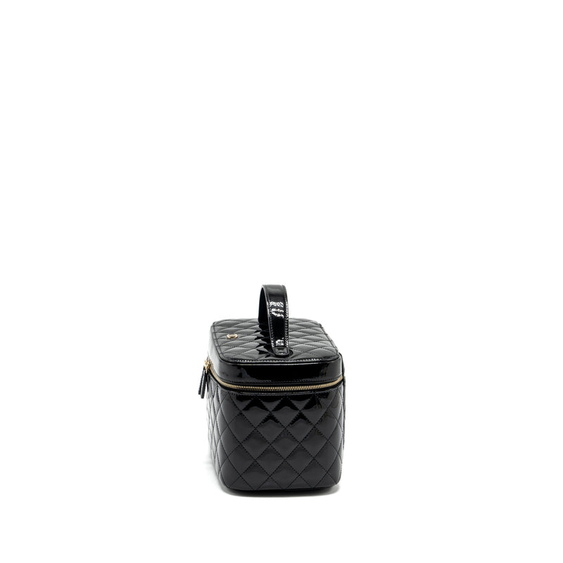 Chanel top handle vanity case patent black LGHW