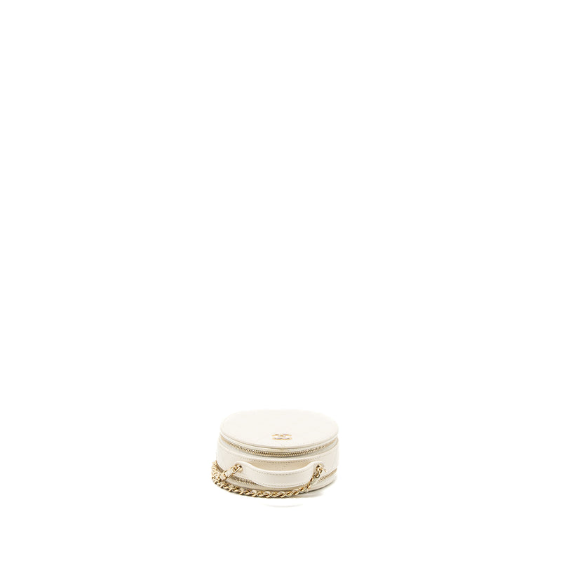 Chanel Top Handle Mini Round Vanity with Chain Caviar White LGHW