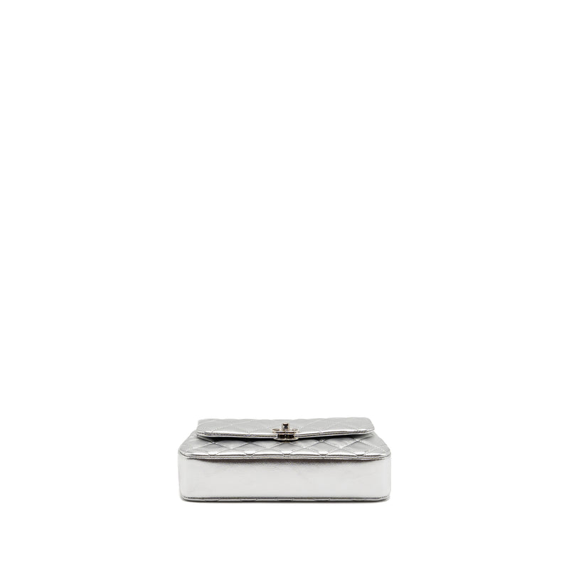 Chanel 25s O-phone Holder with Chain Calfskin Silver SHW(microchip)