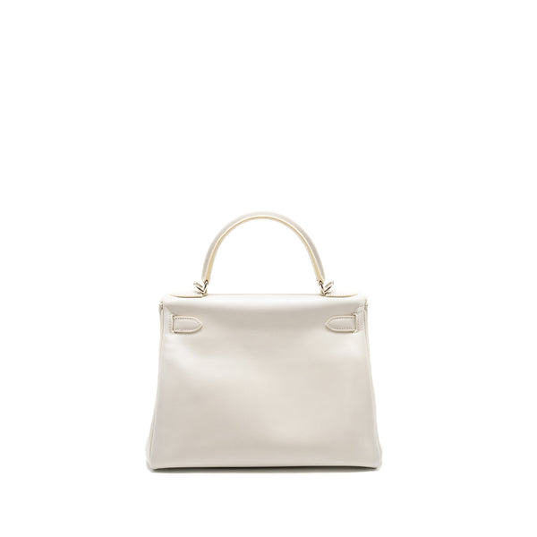 Hermes Kelly 28 Evercolor Blanc SHW Stamp Square K