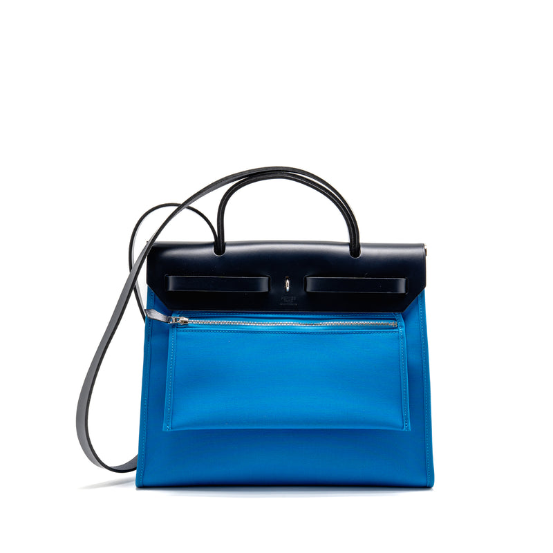 Hermes Herbag 31 Zip Bag Canvas/Hunter Blue SHW Stamp A