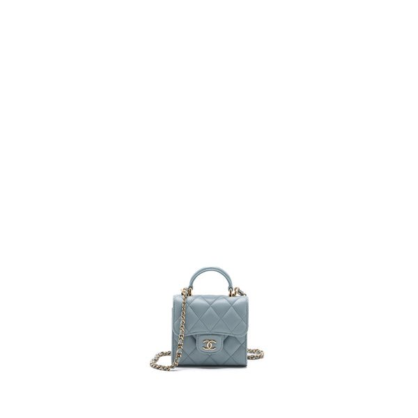 Chanel top handle mini flap bag lambskin light blue LGHW