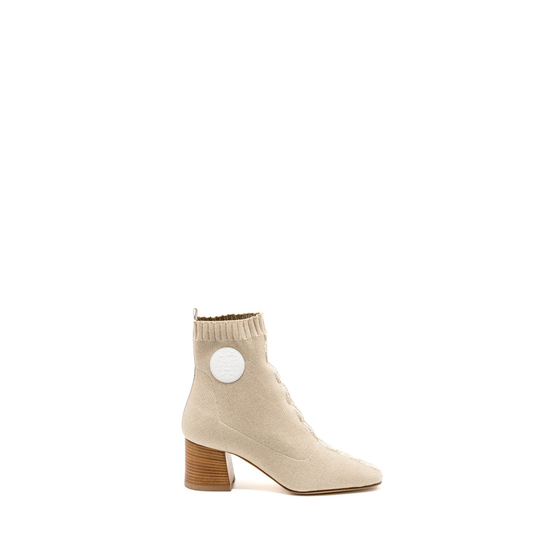 Hermes Size 37 Volver 60 Ankle Boot Chenille Knit/Calfskin Blanc