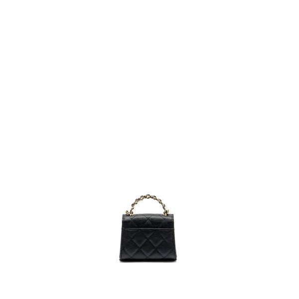 Chanel Mini Top Handle Flap Bag Caviar Black LGHW (Microchip)