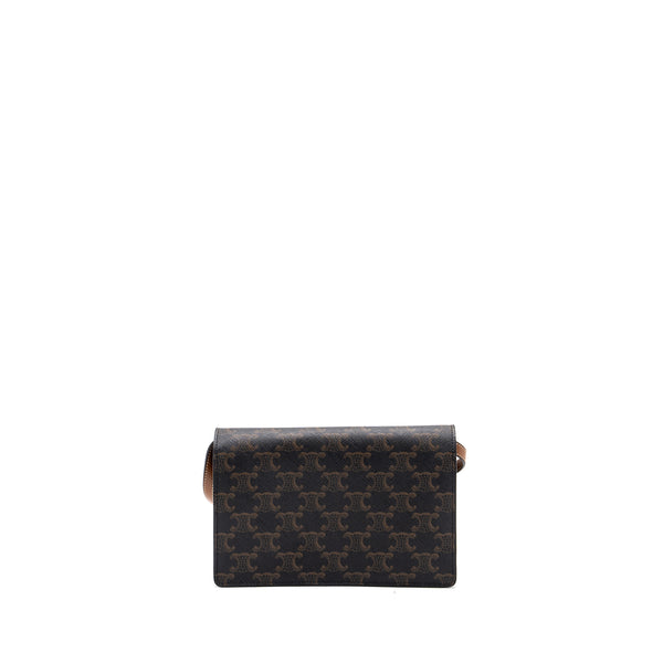 Celine Wallet On Strap Triomphe Canvas/ Lambskin Tan GHW
