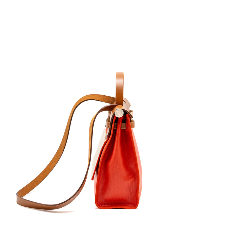 Hermes Herbag 31 Zip Bag Toile H Berline Canvas / Hunter Capucine-Ecru-Beige / Fauve SHW Stamp B