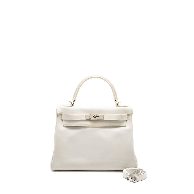 Hermes Kelly 28 Evercolor Blanc SHW Stamp Square K