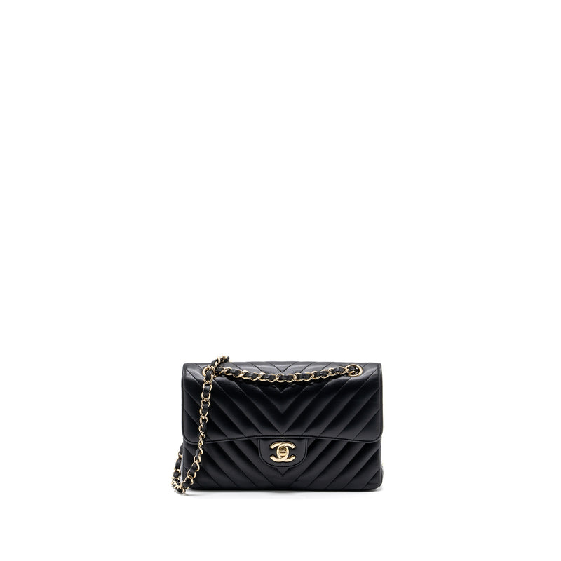 Chanel Small Classic Flap Bag in Black Lambskin with black
