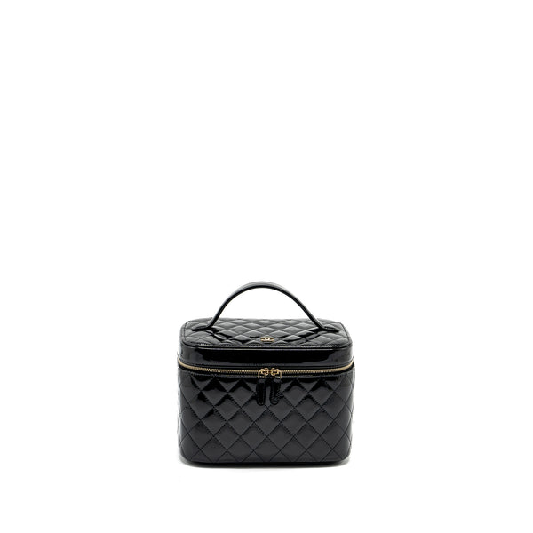 Chanel top handle vanity case patent black LGHW