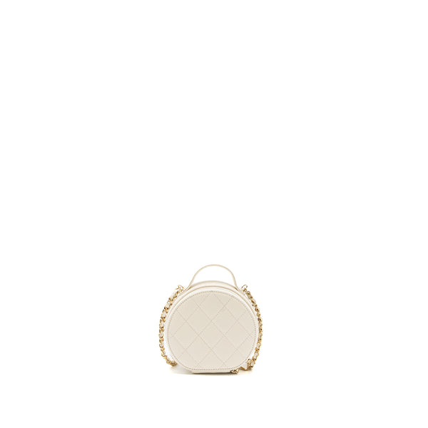 Chanel Top Handle Mini Round Vanity with Chain Caviar White LGHW