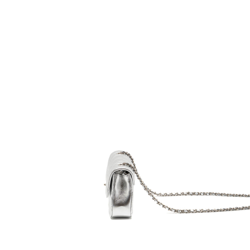 Chanel 25s O-phone Holder with Chain Calfskin Silver SHW(microchip)