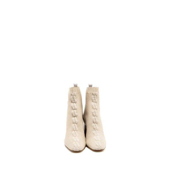 Hermes Size 37 Volver 60 Ankle Boot Chenille Knit/Calfskin Blanc
