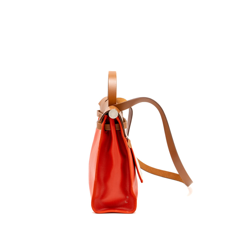 Hermes Herbag 31 Zip Bag Toile H Berline Canvas / Hunter Capucine-Ecru-Beige / Fauve SHW Stamp B