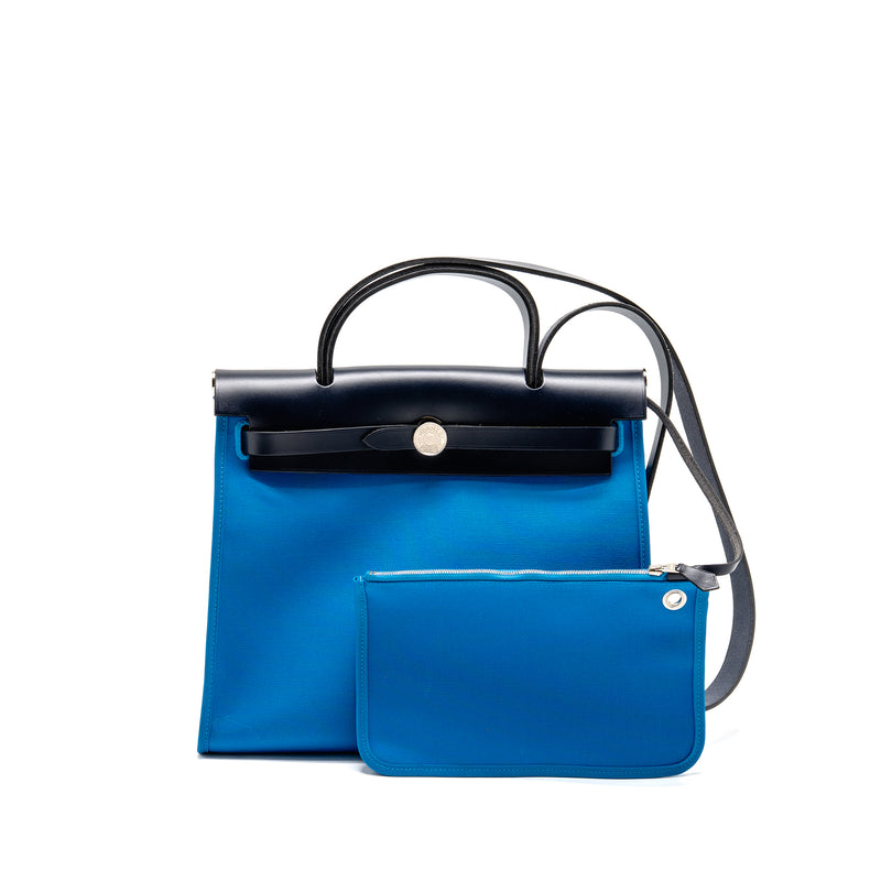 Hermes Herbag 31 Zip Bag Canvas/Hunter Blue SHW Stamp A