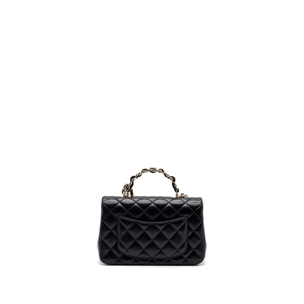 Chanel 23K Leather Chain Top Handle Mini Rectangular Flap Bag Lambskin Black LGHW (microchip)