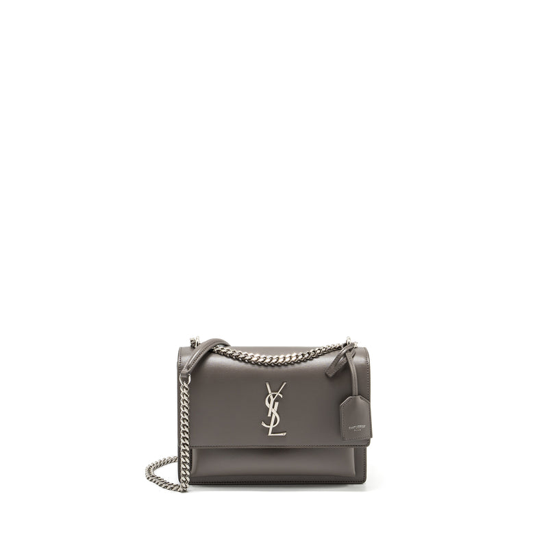 SAINT LAURENT / YSL Medium Sunset Bag Calfskin Grey SHW